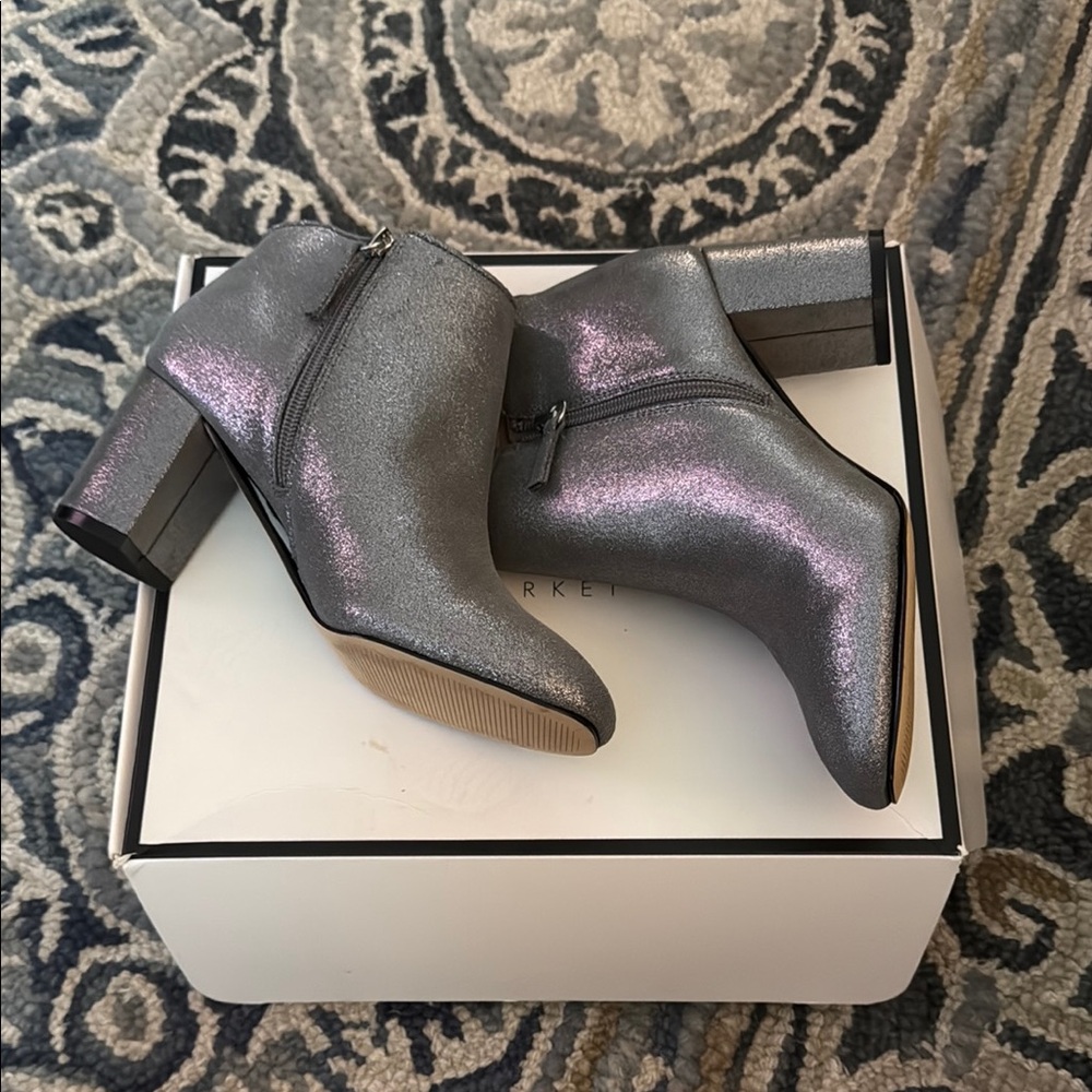White House Black Market Silver Ankle Boots with Modern Design